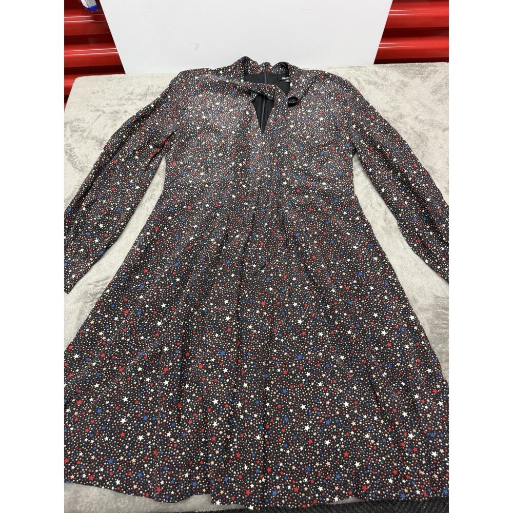 Madewell Balsam Tie Neck Silk Dress 0 Starry Night Mini Long Sleeve XS - Picture 6 of 11